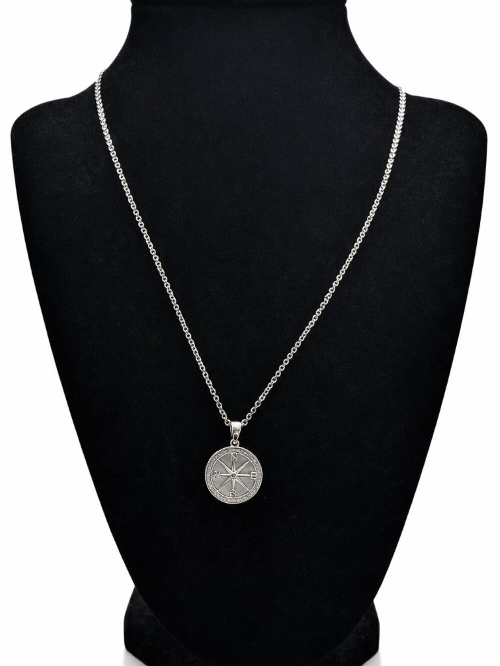 Double-Sided Pendant Necklace • Iridescent Stone • Compass Charm • Adjustable